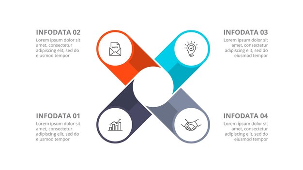 Das abstrakte Element ist in 4 Teile unterteilt. Infografische Visualisierung zur Präsentation