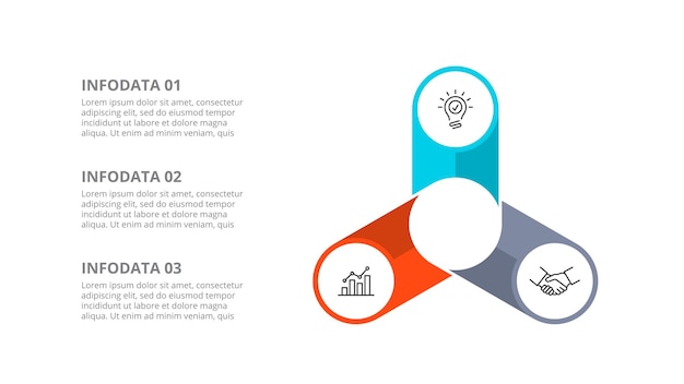 PSD das abstrakte element ist in drei teile unterteilt. infografische visualisierung zur präsentation