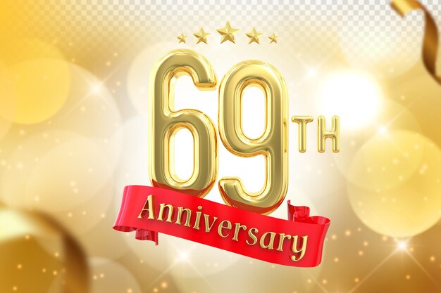 PSD das goldene banner des 69. jahrestages 3d