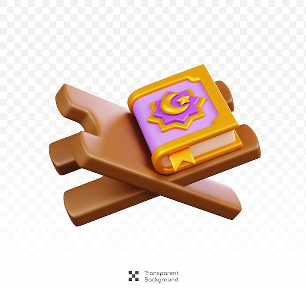 Das Heilige Al-Quran-Buch mit Stan Isoliertes Ramadan Kareem islamisches Elementsymbol 3D-Illustration