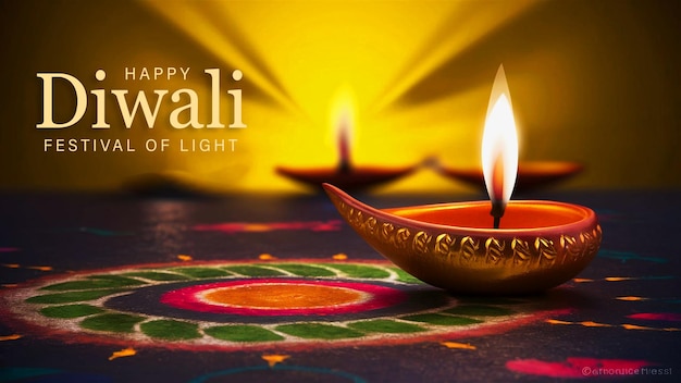 Das indische religiöse Fest Happy Diwali mit dekorativer traditioneller Diya-Lampe