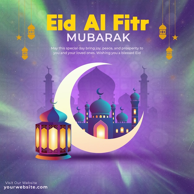 Das islamische Fest Eid Al Fitr Mubarak Social Media Post Design Vorlage