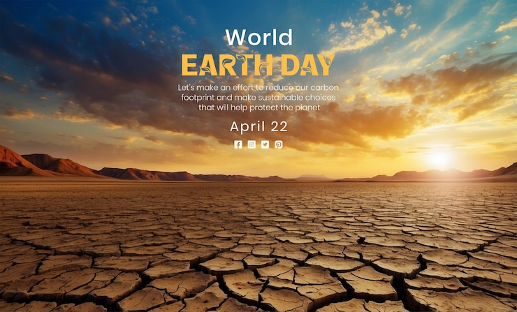 PSD das konzept des earth day-konzepts knackt trockenes land bei sonnenuntergang an einem hintergrund mit himmelsstruktur