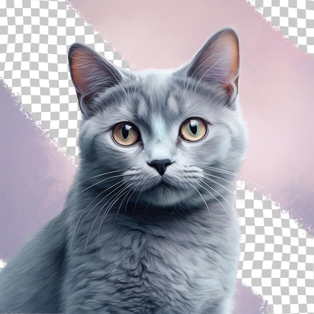 PSD das unschuldige gesicht der grauen katze ist auf einem transparenten hintergrund dargestellt.