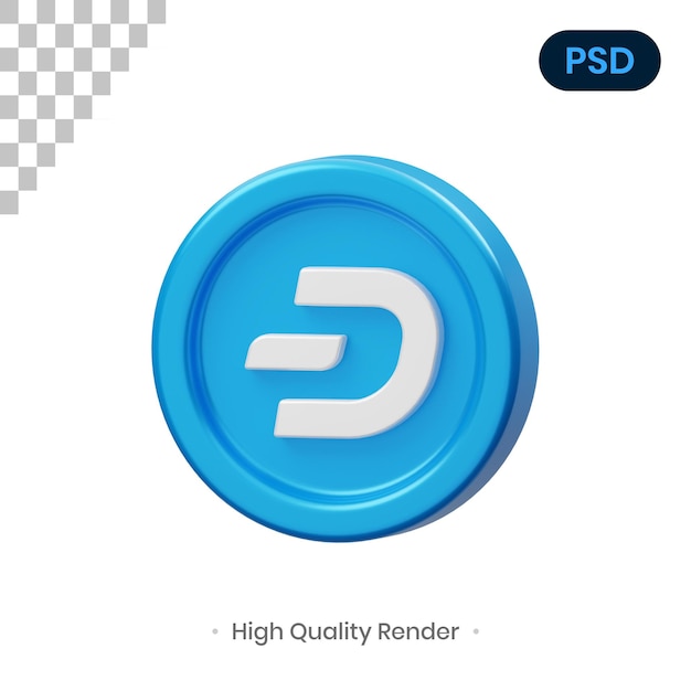 Dash Coin 3D Render Ilustración PSD Premium