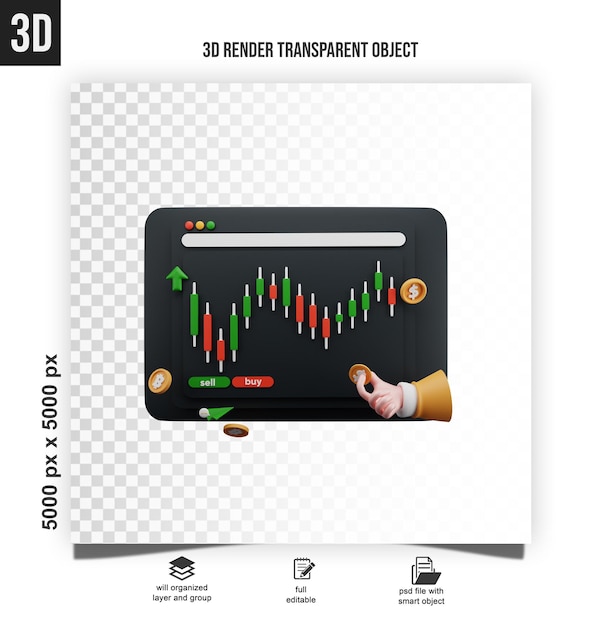 Dashboard-Bildschirm mit einer infografischen Wachstumsdiagrammanalyse Börsenhandel 3D-Rendering