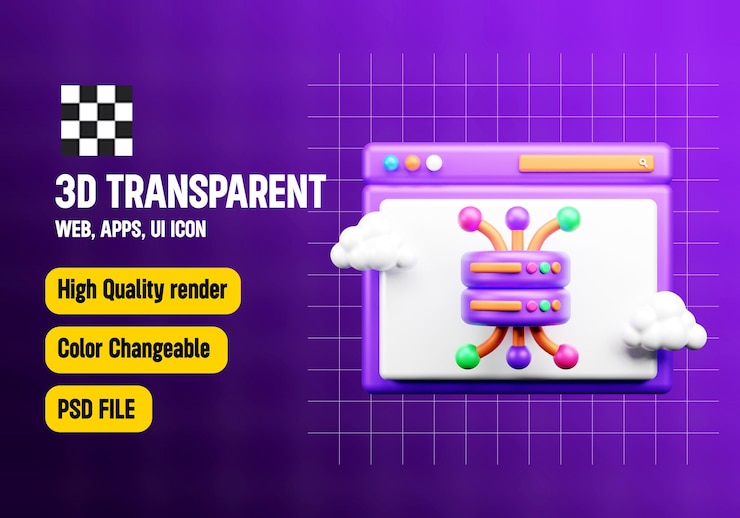 PSD data and cloud server 3d icon