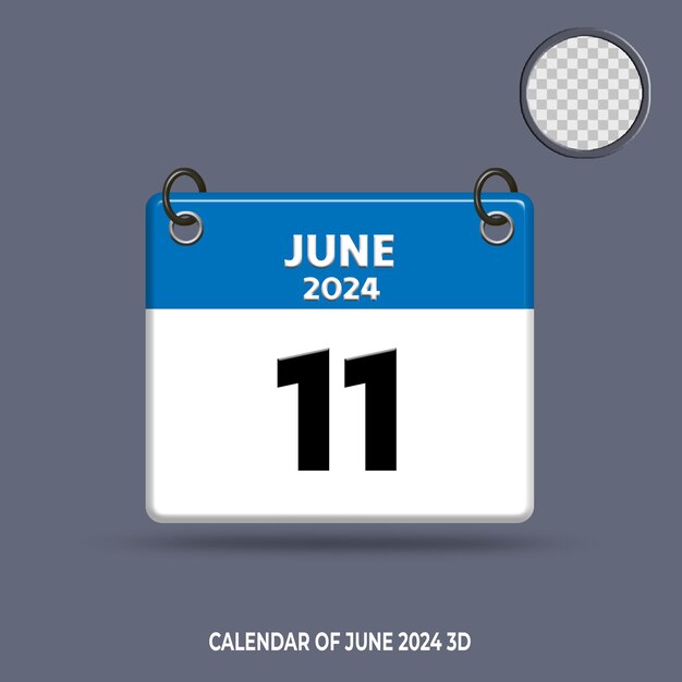 Data de calendário 3d de junho de 2024