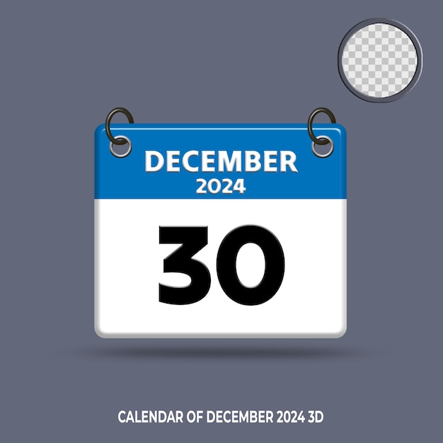 Data di calendario 3D di dicembre 2024