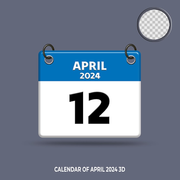 Date du calendrier 3D Avril 2024 PSD Premium