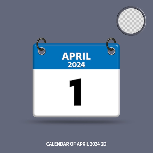 Date du calendrier 3D avril 2024