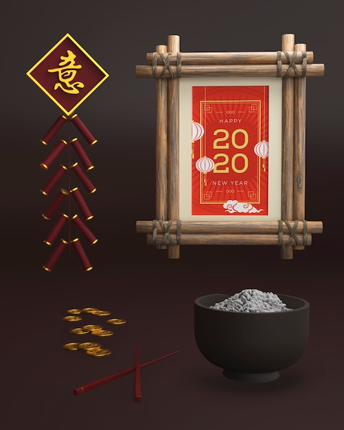 Date du nouvel an sur la maquette du cadre