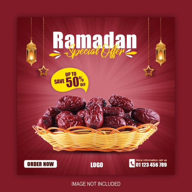 Dates spéciales du ramadan fruits publication sur les médias sociaux ou modèle de bannière carrée psd