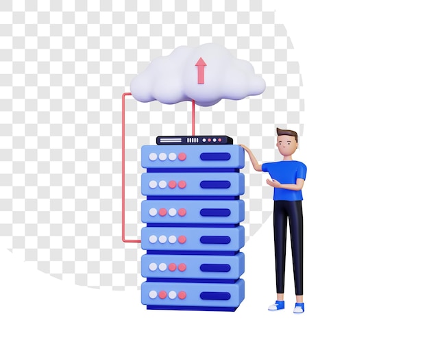 Dati cloud 3D con personaggio maschile