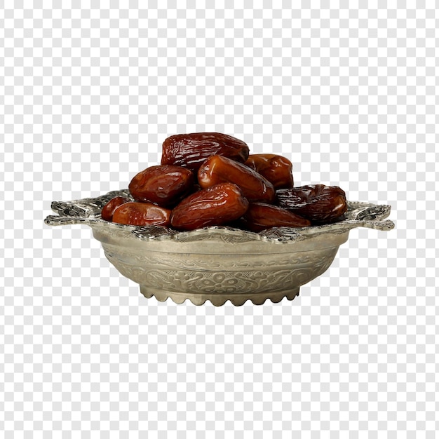 Datiles numa tigela de prata