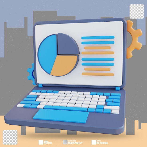 PSD datos de informe de computadora portátil de ilustración 3d 3