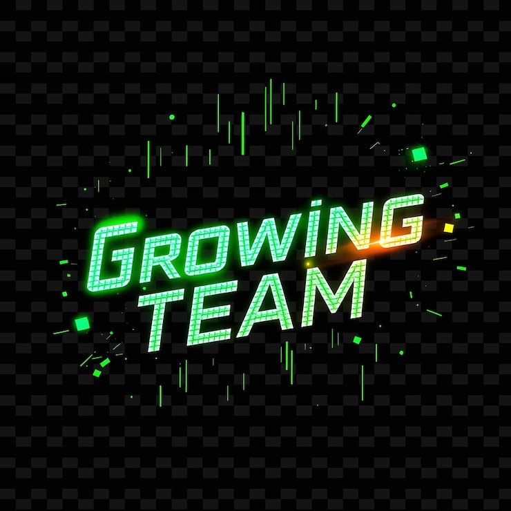 PSD dazzling pixels creciendo equipo pulsos de texto con neon vibrant esmeralda y limón verde glitching effe