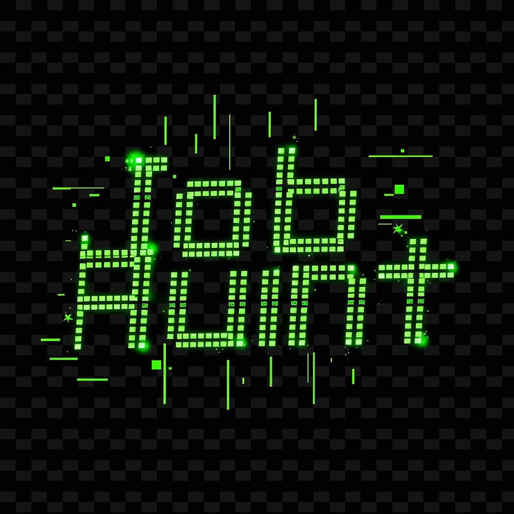 PSD dazzling pixels job hunt pulsos de texto con efectos de neón vibrante esmeralda y limón verde glitching