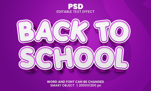 De volta à escola 3d efeito de texto editável psd premium com plano de fundo