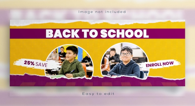 PSD de volta à escola, foto da capa do facebook design de modelo de banner da web de admissão à educação infantil