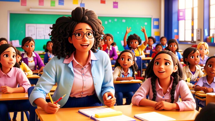 PSD de volta à escola professores sala de aula sorriso com muitos alunos