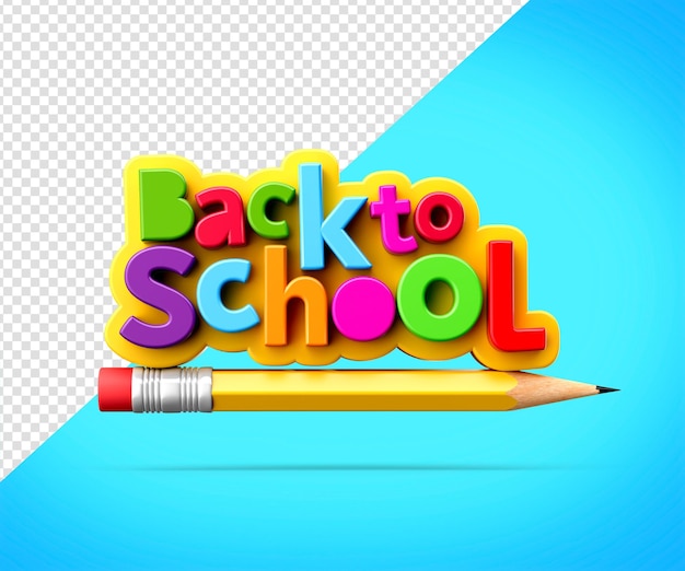 De volta ao banner da escola voando foguete de lápis sobre fundo azul brilhante ilustração 3d