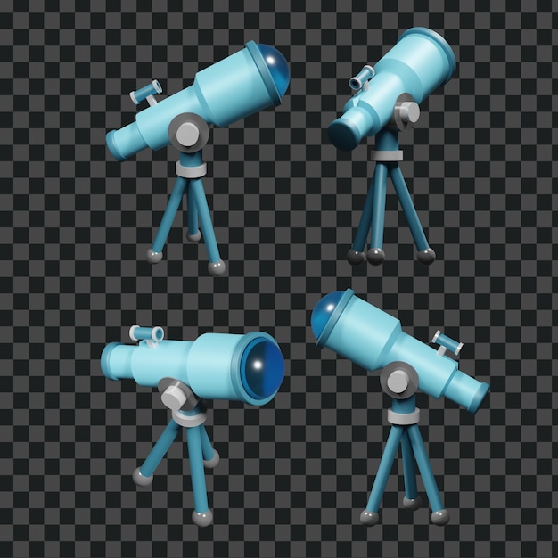 De volta às aulas, preparação, educação, ícone de renderização 3D, telescópio