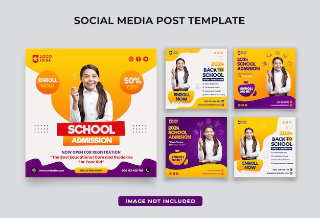 De volta às postagens de mídia social de admissão escolar ou coleção de modelo de folheto quadrado