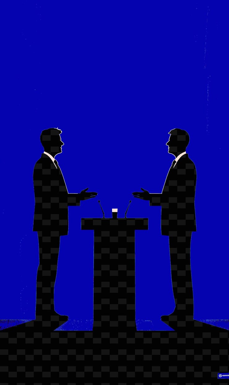 PSD debatte mit einem präsidentschaftskandidaten über die wahlkampagne von bitcoin red co flat illustration