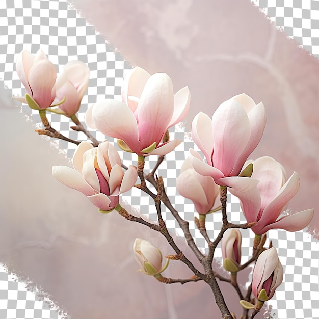 PSD le début du printemps en chine affiche de magnifiques fleurs de magnolia sur un fond transparent.