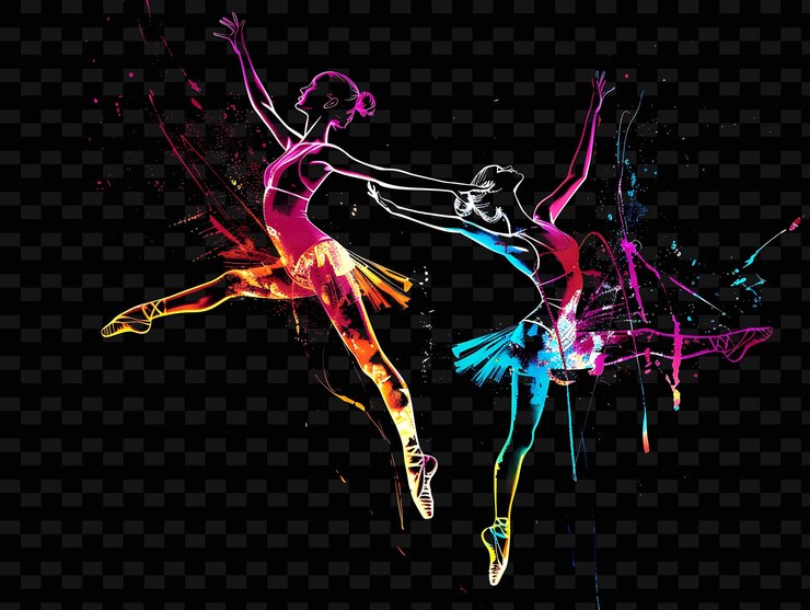 PSD decalque de bande de danse png avec des images de chaussures de ballet et de danseurs gr créatif néon y2k forme décorative