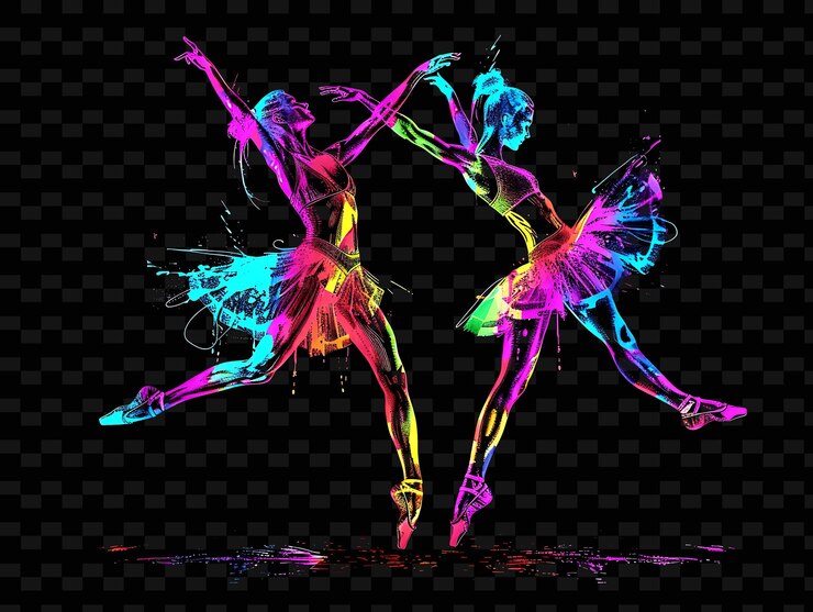 PSD decalque de bande de danse png avec des images de chaussures de ballet et de danseurs gr créatif néon y2k forme décorative
