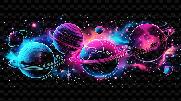 PSD décalque de bande de galaxie au néon png avec des dessins spatiaux et des couleurs au néon g creative neon y2k shape decorativea