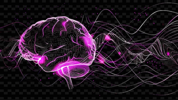 PSD decalque de bande neurale png avec ondes cérébrales et réseaux neuronaux courbe créative néon y2k forme décorative