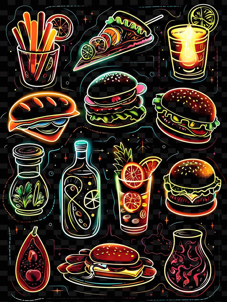 PSD decalque de cinta de comida png con diseños inspirados en deliciosos platos una forma creativa de neón y2k decorativa