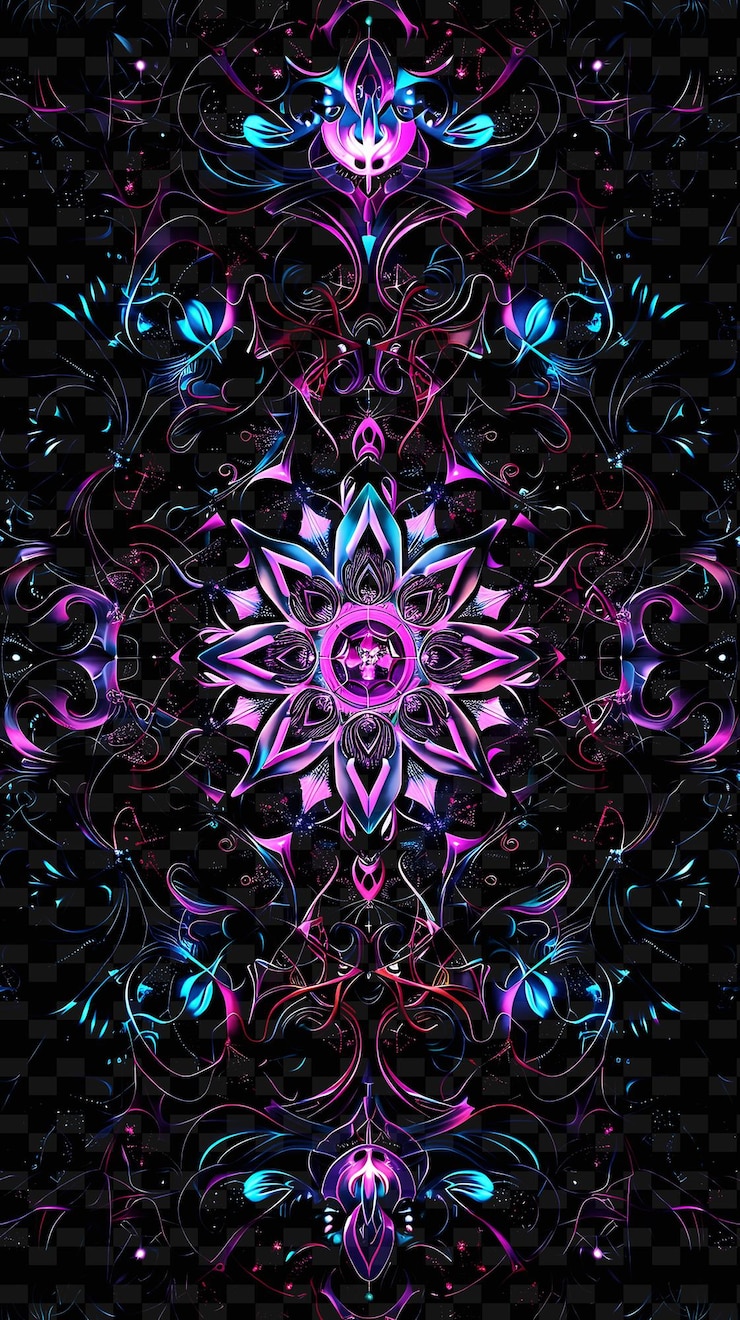 PSD decalque de cinta fractal png con patrones recursivos y decoración de formas de neón creativo matemático y2k