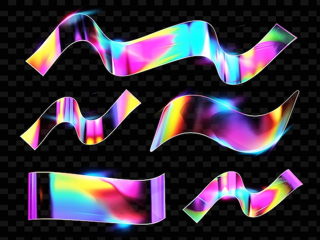 PSD decalque de cinta iridescente png con brillo de arco iris y gradientes de neón decorativo de forma creativa de neón y2k