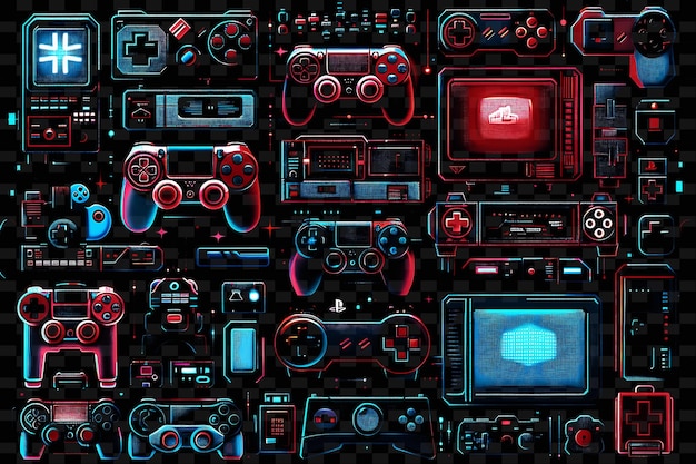 PSD decalque de cinta de juego png con consolas y controladores de videojuegos creative neon y2k shape decorativep