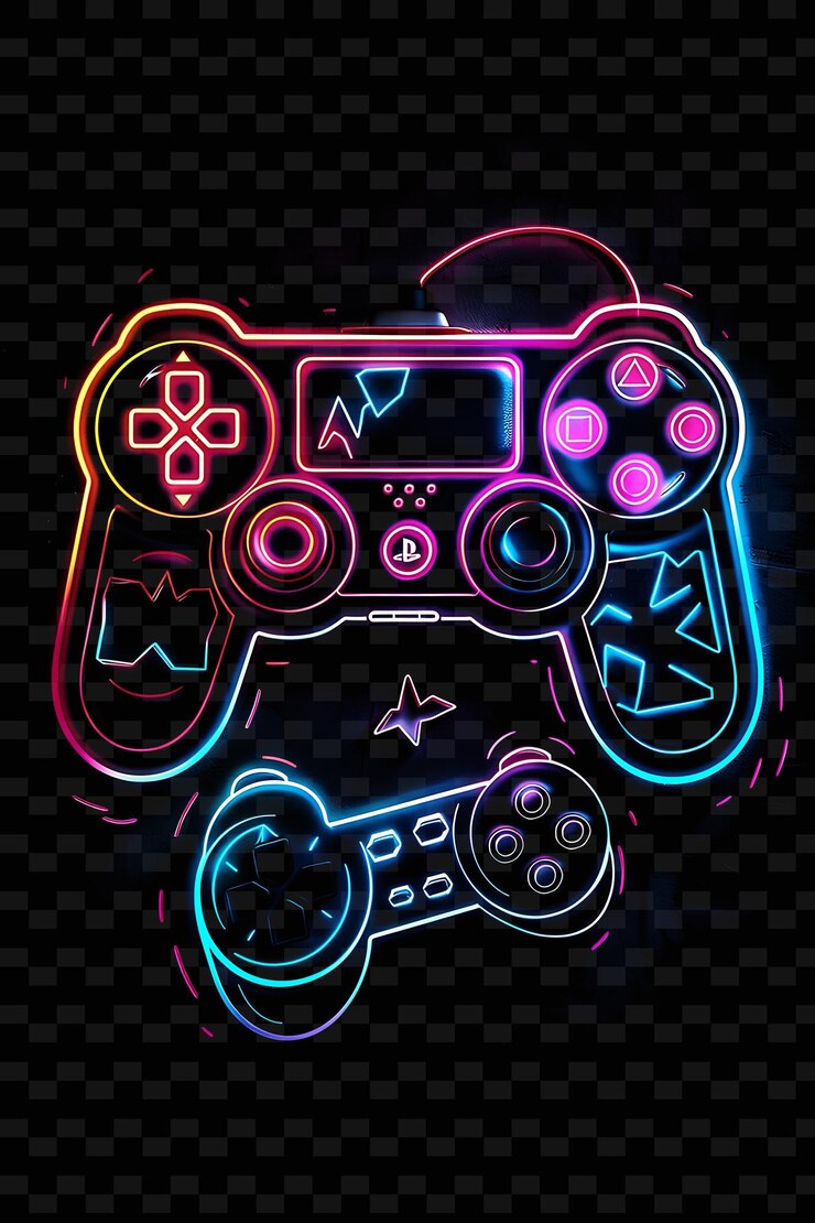 PSD decalque de cinta de juego png con elementos de juego con acento de neón e ic creative neon y2k shape decorativeo