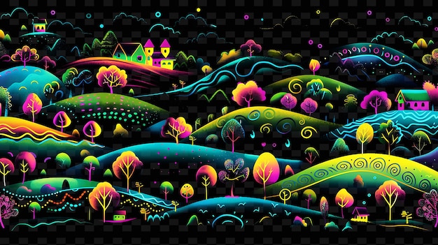 Decalque de cinta rural png con escenas de campo infundidas con neón y n creative neon y2k shape decorativea