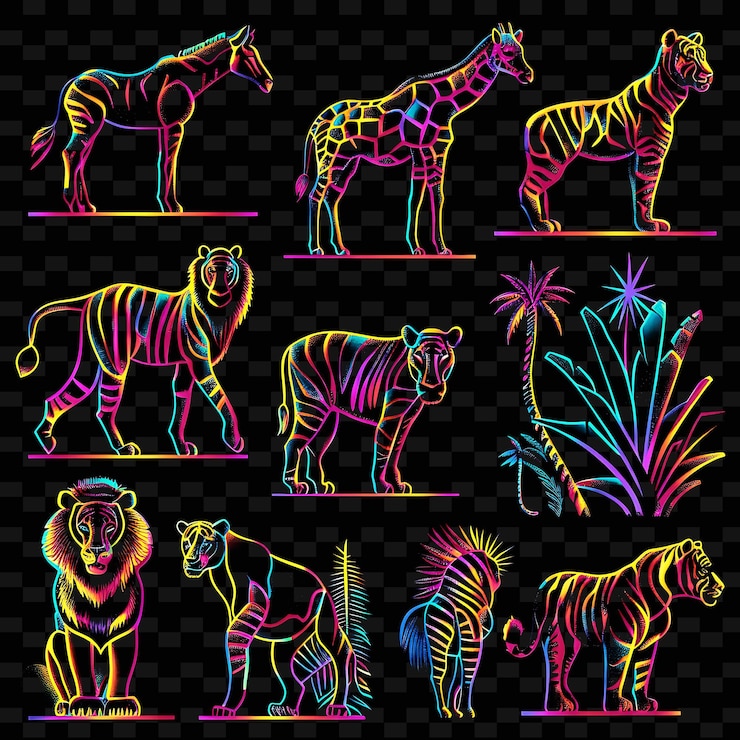 PSD decalque de cinta de safari png con diseños inspirados en la vida silvestre africana decorativo de forma creativa de neón y2k