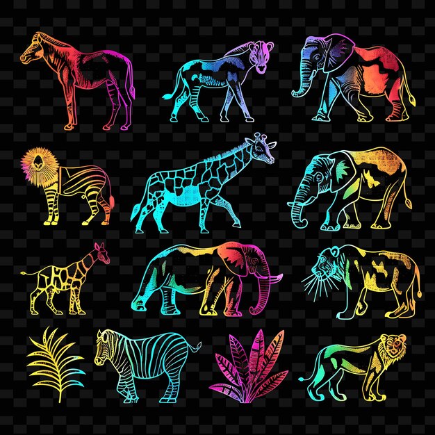 PSD decalque de cinta de safari png con diseños inspirados en la vida silvestre africana decorativo de forma creativa de neón y2k