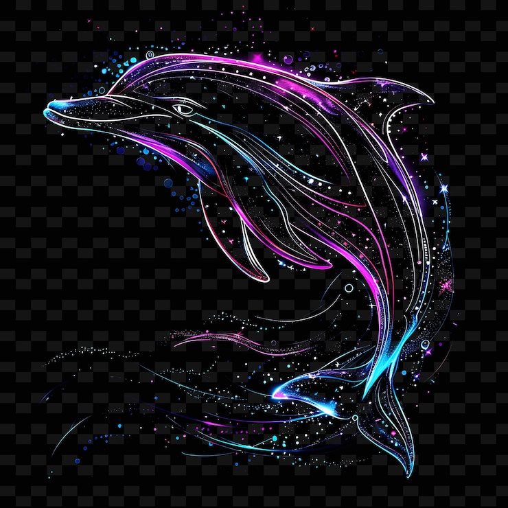 PSD decalque em forma de golfinho png com emblemas de golfinhos e com radi creative neon y2k shape decorativea