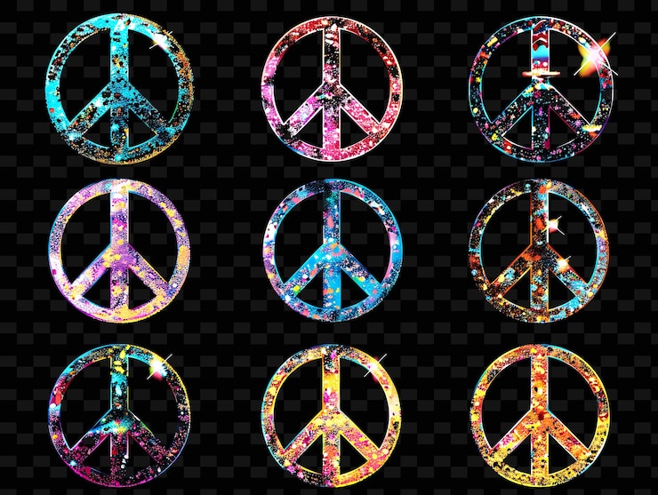 PSD décalque en forme de paix png avec des emblèmes de symboles de paix et avec g créatif néon y2k forme décorative