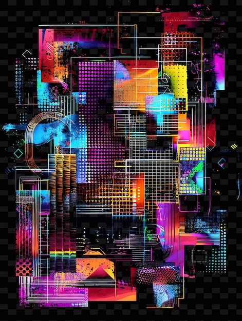 PSD decalque à ruban png patchwork avec des textures et des matériaux cyberpunk créatifs neon y2k forme décorativem