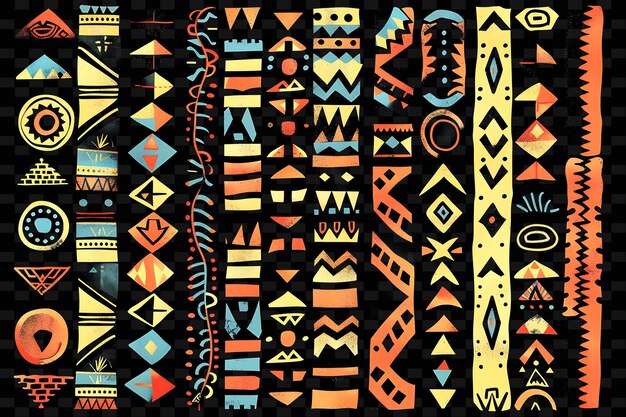 PSD décalque à ruban tribal png avec des motifs graphiques audacieux et un colorant terrestre créatif au néon y2k décoratif en forme