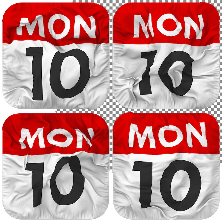 PSD decimo 10th lunedì data calendario icona isolato quattro stile ondulato bump texture 3d rendering