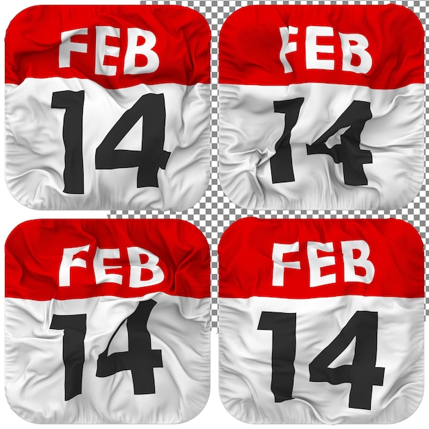 Decimocuarto 14 Viernes Fecha Calendario Icono Aislado Cuatro Estilo Ondulado Textura De Protuberancia Representación 3D