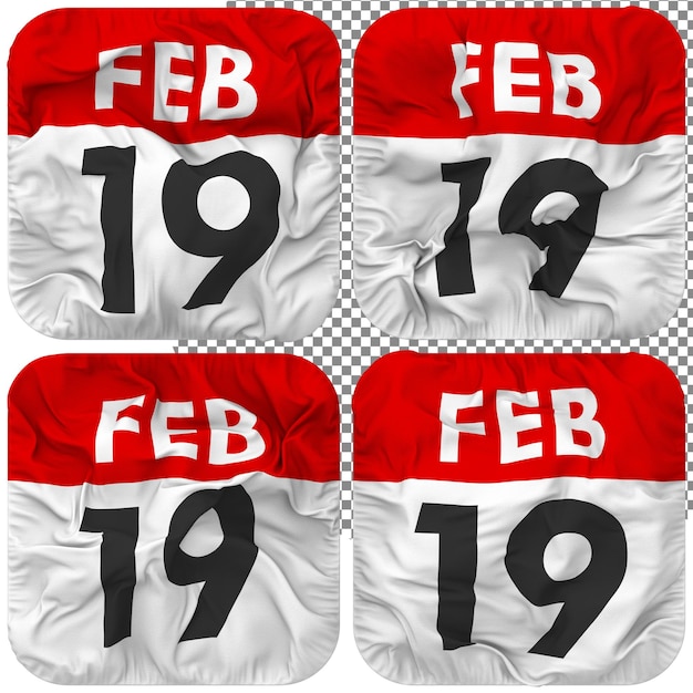 Decimonoveno 19 Viernes Fecha Calendario Icono Aislado Cuatro Estilo Ondulado Textura De Protuberancia Representación 3D