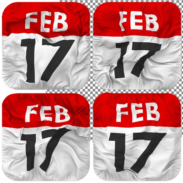 Decimoséptimo 17 Viernes Fecha Calendario Icono Aislado Cuatro Estilo Ondulado Textura De Protuberancia Representación 3D